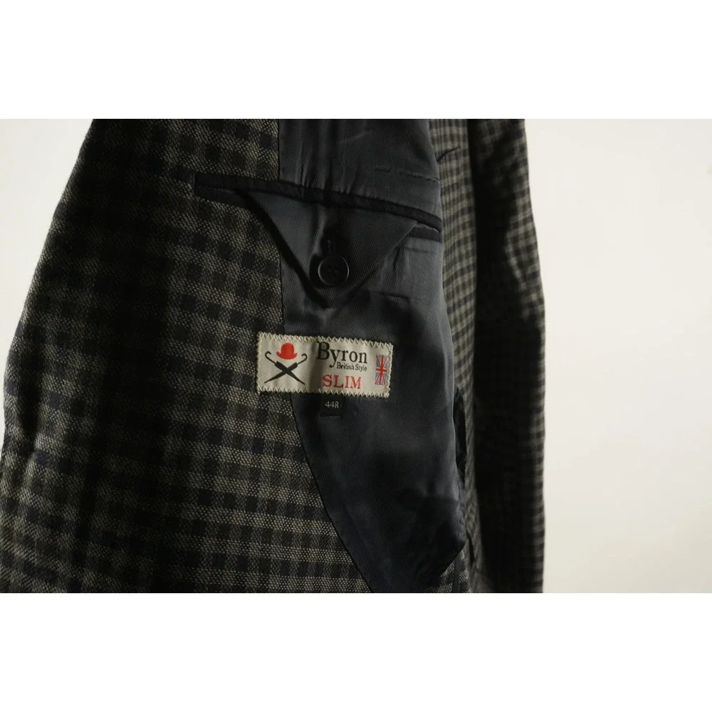 Byron Slim Unstructured Hopsack Wool Sport Coat Men's 44R Gray Blue Green Check